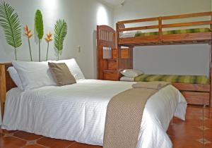 a bedroom with a bed and a bunk bed at Casa Tropical in San Joaquín