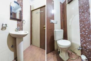two pictures of a bathroom with a toilet and a sink at Hotel Sai Vatika Guest House in Lucknow