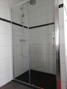 ファルスブールにあるChambres d'hôtes Sandrine Louisのバスルーム(ガラスドア付きのシャワー付)