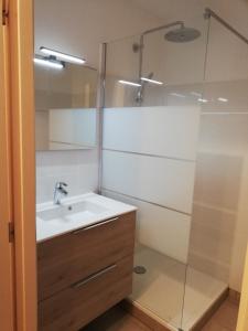 W łazience znajduje się umywalka i prysznic. w obiekcie Residence Suarella w mieście Saint-Florent