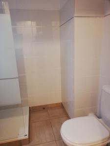 W łazience znajduje się toaleta i przeszklony prysznic. w obiekcie Residence Suarella w mieście Saint-Florent