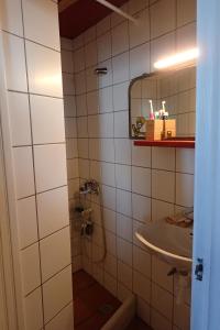 un baño con lavabo y espejo en Eastern Wind Home, en Skiros