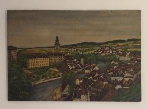 Nespecifikovaný výhled na destinaci Český Krumlov nebo výhled na město při pohledu z penzionu