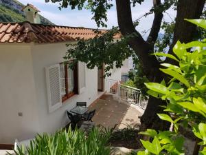 a white house with a tree and a walkway at Acquamarina Accommodation in Massa Lubrense