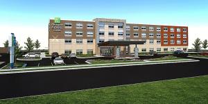 una rappresentazione di un parcheggio di fronte a un ospedale di Holiday Inn Express & Suites - Goodland I-70, an IHG Hotel a Goodland