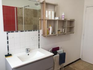ein Bad mit einem Waschbecken und einem Spiegel in der Unterkunft LA BELLE ETOILE in Auneau