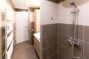un baño con ducha y lavabo en Le Faubourg - Apt 3étoiles, Centre Ville, Calme, Spacieux, en Estrasburgo 6 fotos más