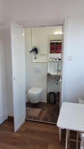 a white bathroom with a toilet and a sink at Guesthouse Zandvoort in Zandvoort