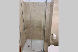 W łazience znajduje się prysznic ze szklanymi drzwiami. w obiekcie Cozy Loft Malaga Centre II w Maladze