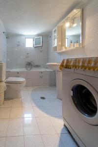 ein Badezimmer mit einer Waschmaschine und einem WC in der Unterkunft Paradise residency in Nea Iraklitsa