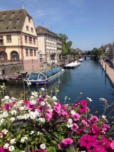 vistas a un río con flores y edificios en Le Faubourg - Apt 3étoiles, Centre Ville, Calme, Spacieux, en Estrasburgo