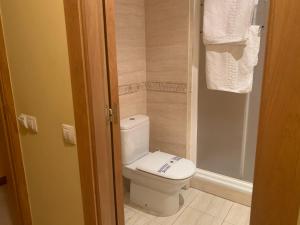 a small bathroom with a toilet and a shower at posada carral cabarceno in La Concha