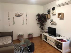 a living room with a couch and a tv at Vacation House "Andy" in Pula