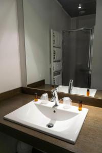 a bathroom with a white sink and a mirror at Hôtel d'Ossau in Laruns
