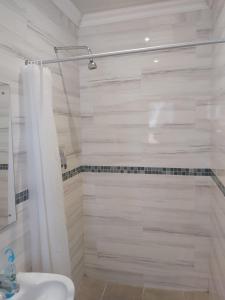 a bathroom with a shower with a toilet and a sink at Hirondelle @ 45 Old Paarl in Bellville +40 photos