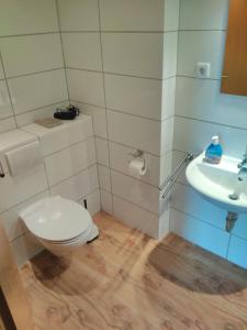 uma casa de banho com um WC e um lavatório em Hotel Rüstersieler Hof em Wilhelmshaven