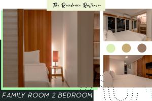 a collage of photos of a bedroom with a family room bedroom at The Residence Rajtaevee Hotel in Bangkok