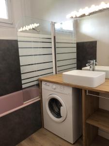 a bathroom with a washing machine and a sink at Chez Mone et Bon in Onet le Château