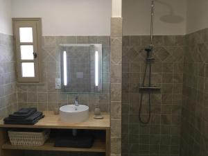 La salle de bains est pourvue d'un lavabo et d'une douche. dans l'établissement Mas de la Pinède ex-Les Arbousiers, à Bollène
