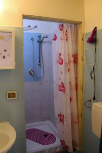 a bathroom with a shower with a shower curtain at Flamingo Room in Castellammare del Golfo