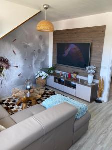 Televízia a/alebo spoločenská miestnosť v ubytovaní Deluxe apartmán Liščí kopec