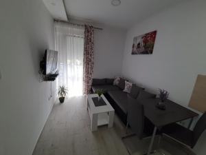 - un salon avec un canapé et une table dans l'établissement Apartments Ogurlic, à Herceg-Novi