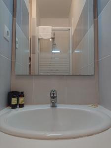 a sink in a bathroom with a mirror at Petit studio à BORDEAUX CHARTRONS / JARDIN PUBLIC (6) in Bordeaux