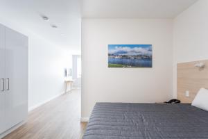 a bedroom with a bed and a painting on the wall at Mayfair Plaza Motel and Apartments in Hobart