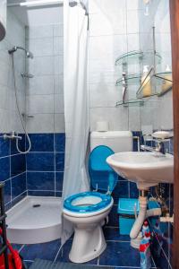 een badkamer met een toilet, een wastafel en een douche bij Studio Koral in Soko Banja