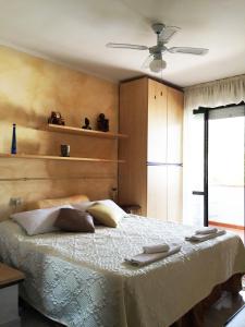 1 dormitorio con 1 cama y ventilador de techo en CASA Lux, en Serravalle Pistoiese