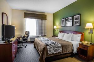 丹維爾的住宿－Sleep Inn & Suites Danville Hwy 58，酒店客房配有一张床、一张书桌和一台电视。