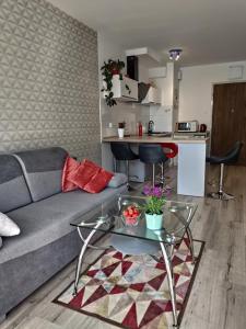 Kuchyňa alebo kuchynka v ubytovaní Kołobrzeg apartament Osiedle Bursztynowe ul baltycka 11 b