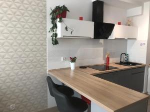 Kuchyňa alebo kuchynka v ubytovaní Kołobrzeg apartament Osiedle Bursztynowe ul baltycka 11 b