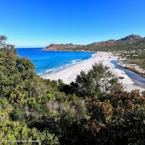 Elle offre une vue sur la plage, l'océan et les montagnes. dans l'établissement Chez Valérie et Stéphane, Les terrasses de Lozari, à Belgodère