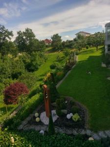 un jardín con un camino que conduce a un patio en Ferienwohnung Wolf en Tittling
