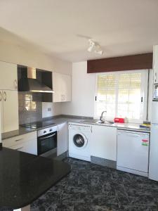 a kitchen with a washing machine and a sink at Apartamentos Faxilda in Sanxenxo