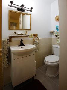 梅戈格的住宿－愛與友誼酒店，一间带水槽、卫生间和镜子的浴室