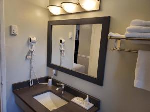 a bathroom with a sink with a mirror and a phone at Alpine Inn Abbotsford in Abbotsford +23 photos