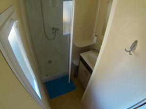 La petite salle de bains est pourvue d'une douche et d'un lavabo. dans l'établissement L europe, à Vic-la-Gardiole