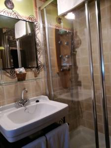 ein Bad mit einem Waschbecken und einer Dusche in der Unterkunft Hotel Rural El Marquesito Antigua Casa Carmela in Arenas de San Pedro