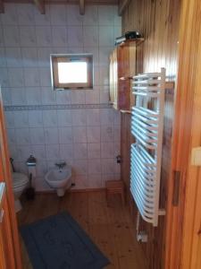 mała łazienka z toaletą i umywalką w obiekcie PILGRIM domek gościnny w Gietrzwałdzie na Warmii w mieście Gietrzwałd