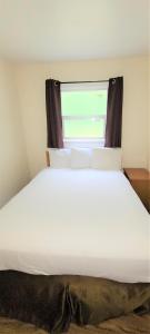 a bedroom with a large white bed with a window at Blue Coast Inn & Suites in Brookings