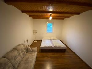 1 dormitorio con 1 cama y 1 sofá en una habitación en Chalupa u Bártů, en Trojanovice