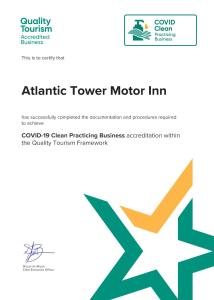 Certifikát, hodnocení, plakát nebo jiný dokument vystavený v ubytování Atlantic Tower Motor Inn