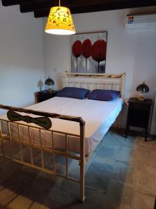 um quarto com uma cama num quarto com um candeeiro em ANOI 1-bedroom country House em Episkopi Pafou