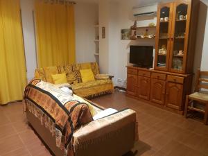 a living room with a couch and a tv at Can Panxeta in Pallaresos