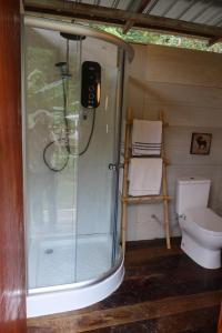 a bathroom with a shower and a toilet at Canopy Villa Glamping Park in Kampong Sum Sum