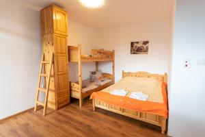 a bedroom with two bunk beds and a ladder at Orlino Holiday Park in Sarnitsa