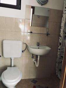 a bathroom with a toilet and a sink at Evelyn Panzio in Corund