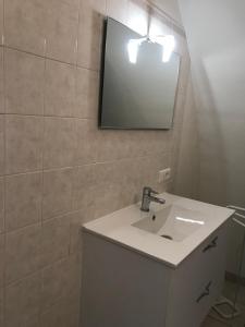 a bathroom with a sink and a mirror on the wall at Gite Montalies in Novis +4 photos